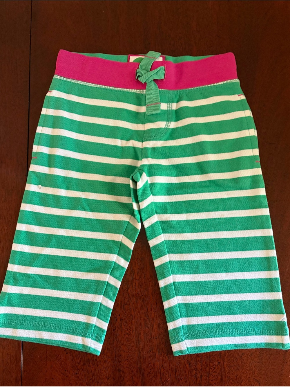 Mini Boden Green & White Striped Sweatpants w/ Pink Waistband Originally $39